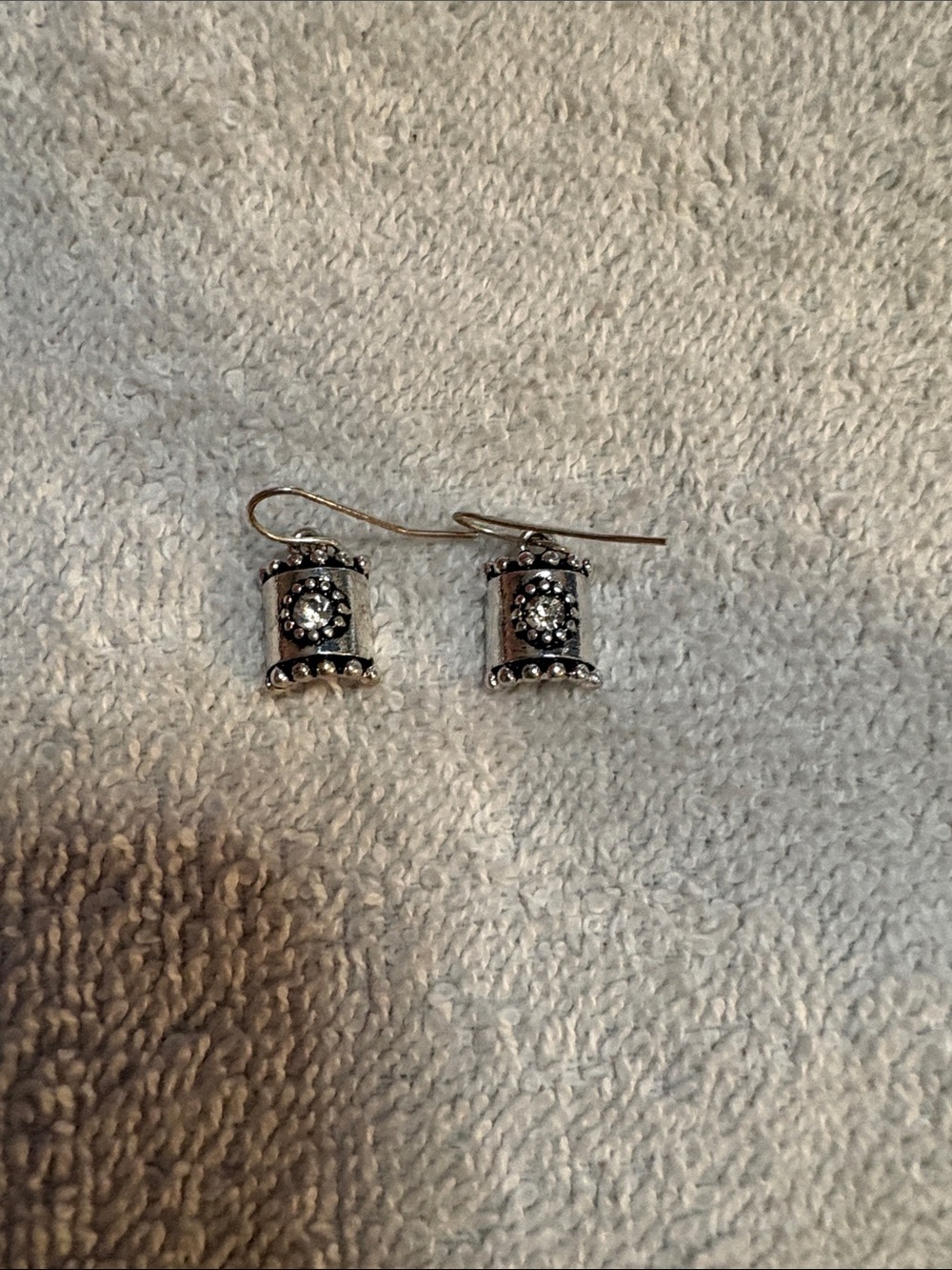 Sterling-Style Silver Drop Earrings with Decorative Beaded Detail